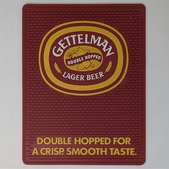 VTG Gettelman Lager Beer Bar Mat Red Rubber 14.5" x 11" Man Cave Double Hopped - Picture 1 of 9